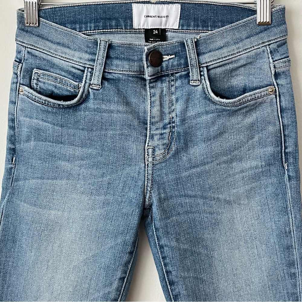 Current Elliott Women's Denim Jeans Size 24 Blue Skinny Mid Rise Split Hem - Picture 3 of 6
